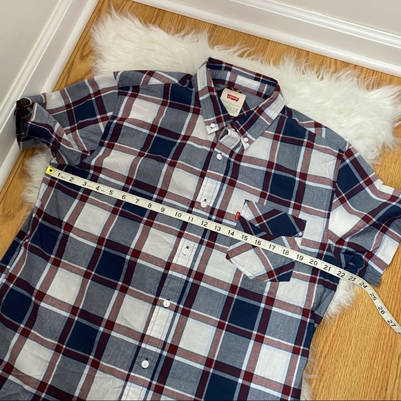 LEVI'S Casual Plaid Short Sleeve Cotton Blend Button Down Shirt Size Large Caber - Picture 6 of 9
